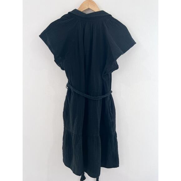 GAP Crinkle Gauze Flutter Sleeve Mini Shirtdress Black Large Belted Casual Indie - Picture 4 of 9